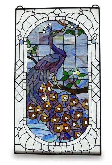 Contemporary Stained Glass Peacock Window Panel image