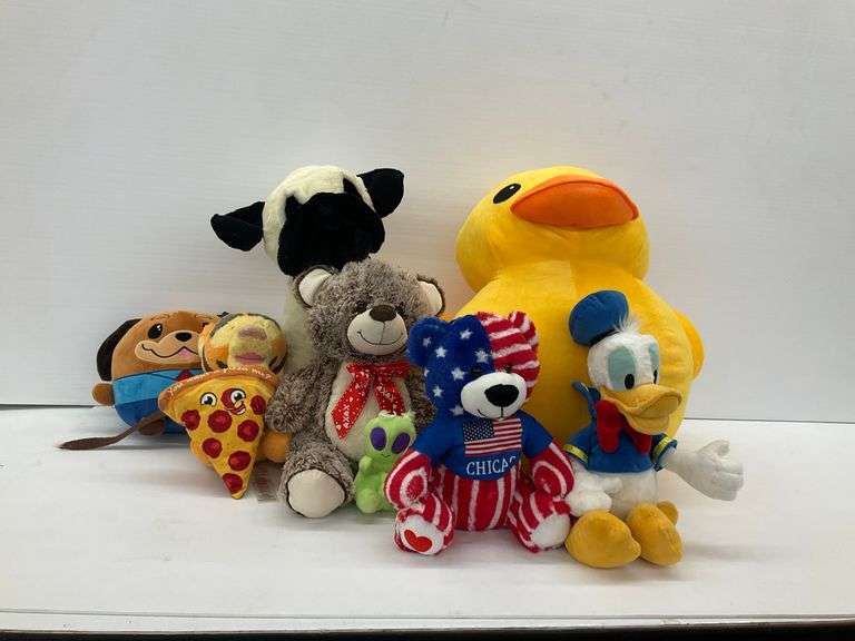 Plush Toys Featuring Duck, Pizza, and Chicago Theme Bear and Others image