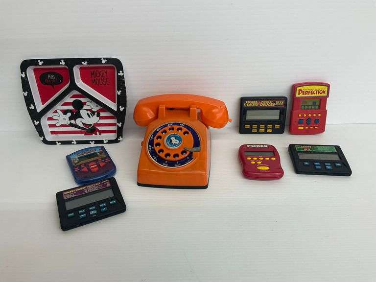 Collectibles - Mickey Mouse Plate, Mattel A-Phone, & Handheld Games image