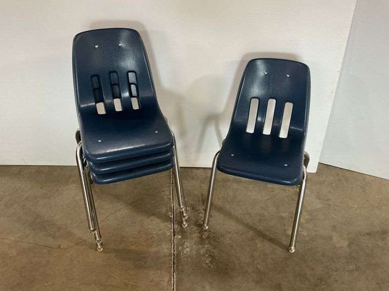 Lot of Four Navy Blue Stacking Chairs image
