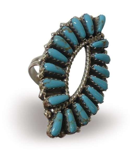 Zuni Sterling Silver and Petit Point Turquoise Ring image