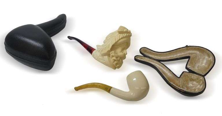 Two Meerschaum Smoking Pipes with Cases image