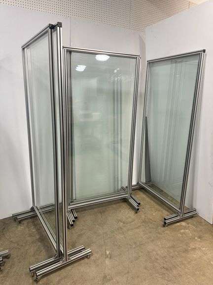 Set of Seven Mobile Partitions with Aluminum Frames and Glass Panels image