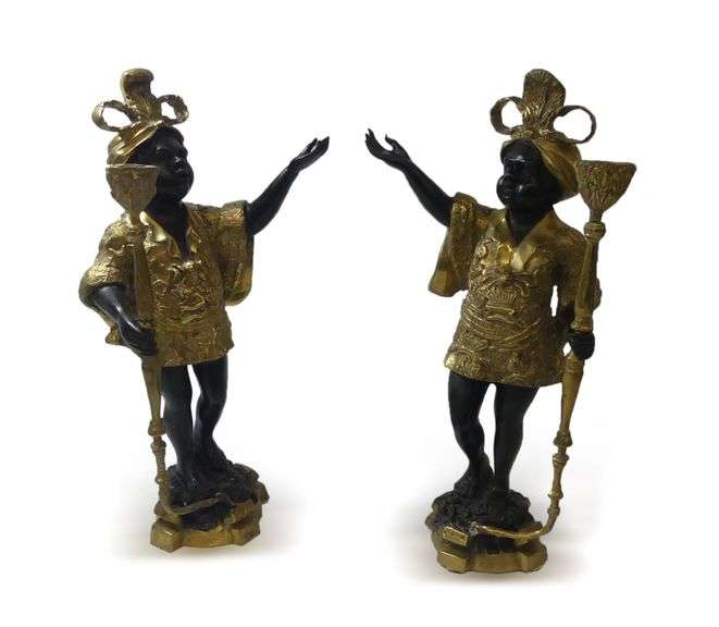 Pair of Bronze Figural Candlestick Holders image