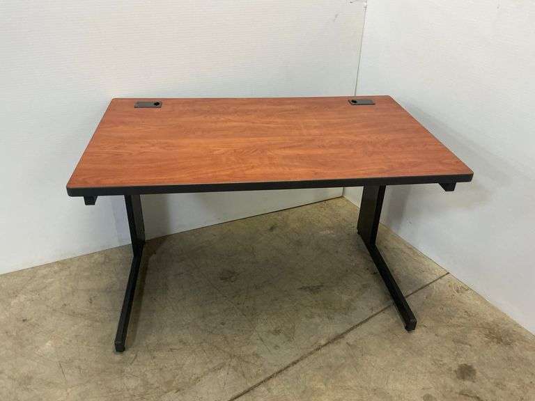 Wood Grain Top Desk with Black Metal Frame image
