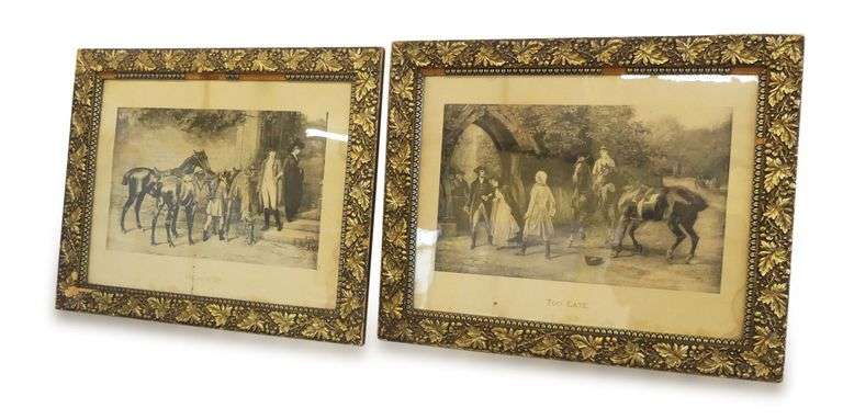 Pair of Vintage Framed Prints - "Twixt Love and Duty" & "Too Late" image