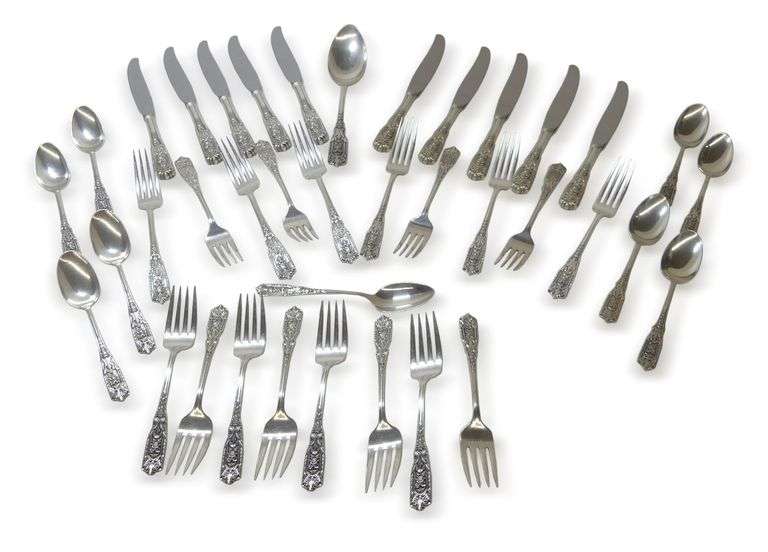 38 pc. Westmorland Sterling Co. Milburn Rose Pattern Silverware Set image