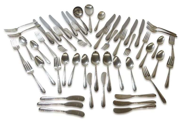 54 pc. Heirloom Sterling Silver Flatware Set - Knives, Forks, Spoons, and Butter Knives image