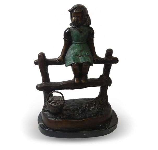 Recast Bronze Sculpture of a Girl on a Fence image