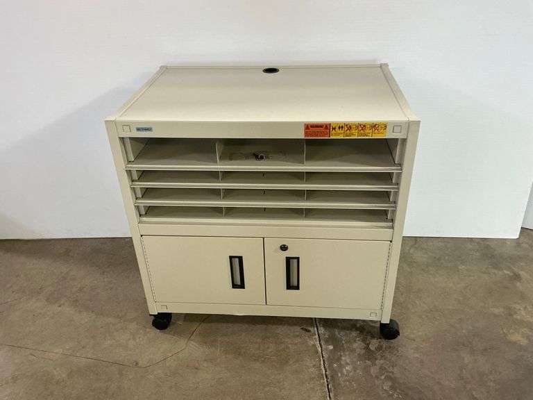 Rolling Metal Mail Sorter Cart with Storage Cabinet image