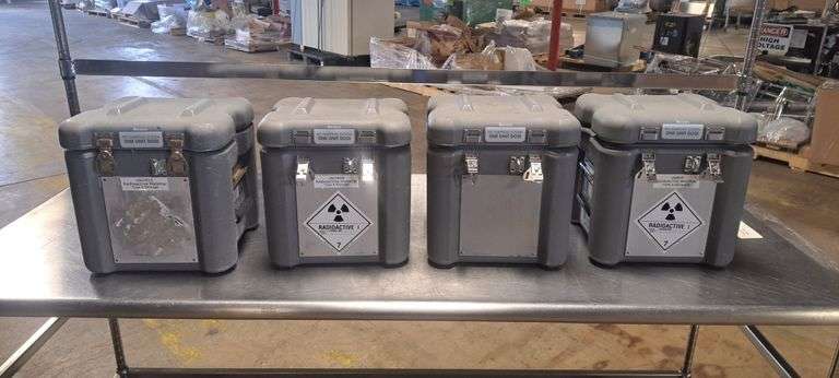 Biodex Medical Systems Radioactive Plastic Storage Containers ... 12 x 12 x12 in.... Hole in middle has 2.5 in. diameter image