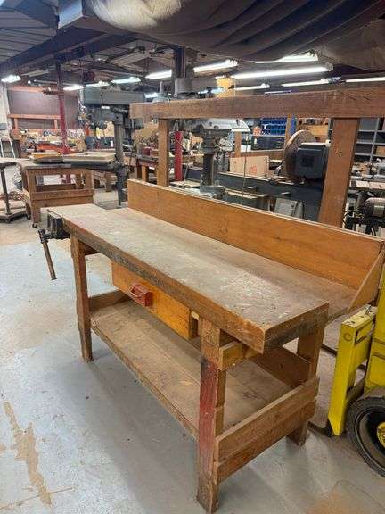 Wooden Work Bench w/ Vise & Outlet ... 63 x 72 x 27 in. image