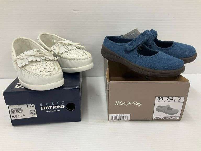 Two New Pairs of Women's Shoes: Basic Editions Loafers & White Stag Denim Mary Janes image