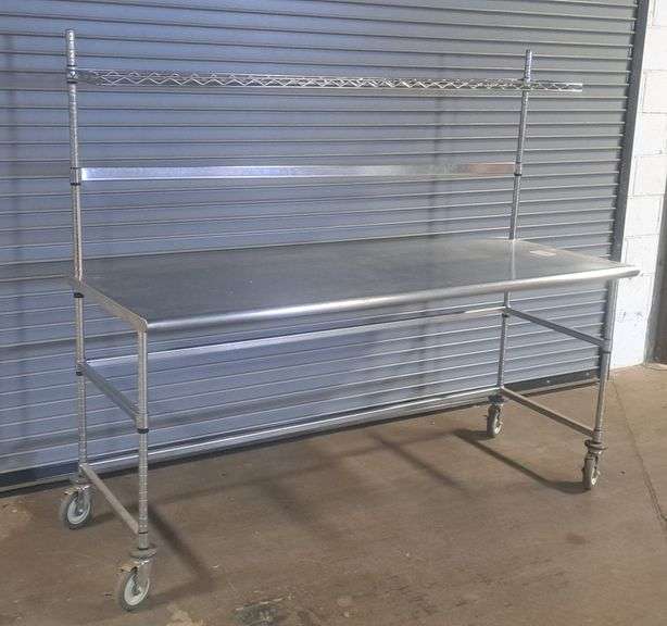 Stainless Steel Rolling Table w/ Backsplash ... 63 x 72 x 30 in. image