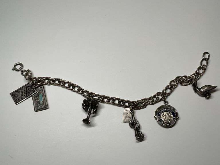 Vintage Charm Bracelet with Sterling Silver Charms image