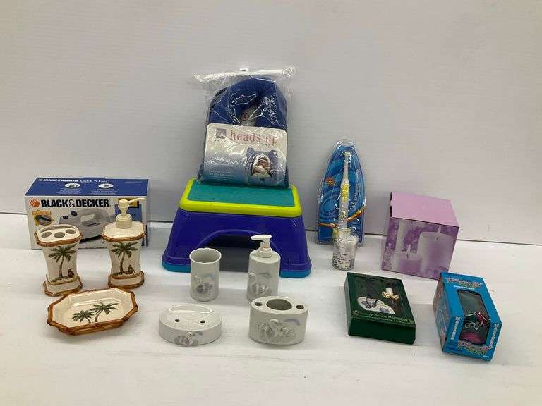 Household Variety Lot - Black and Decker Iron, Step Stool, Bath Accessories and More image