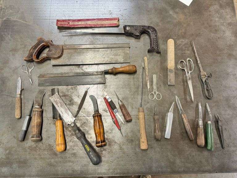 Collection of Woodworking Hand Tools - Saws, Knives, Chisels, and More image