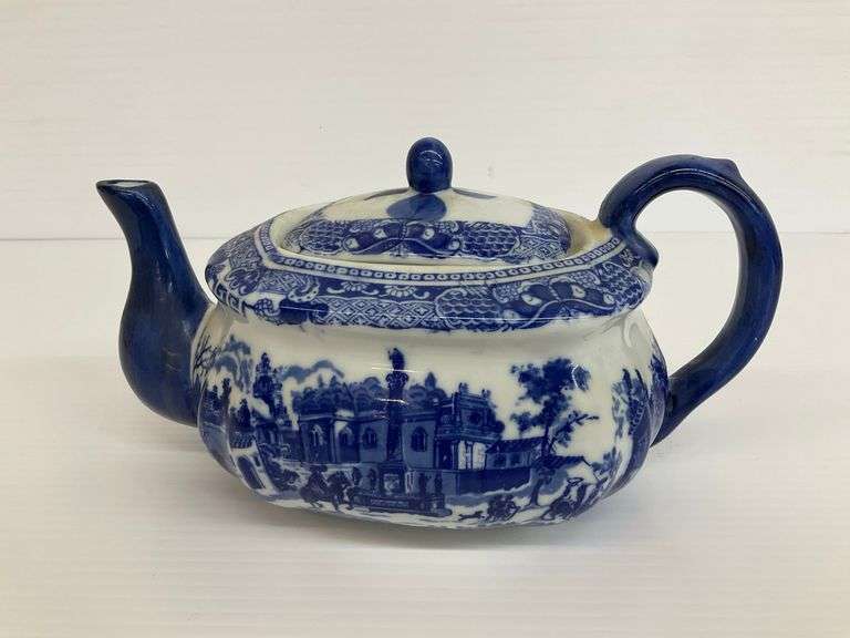 Vintage Blue and White Victoria Ware Ironstone Teapot image
