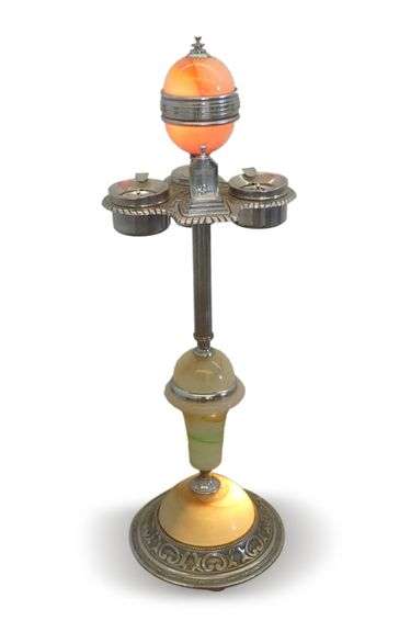 Illuminated Art Deco Ashtray Stand with Travel & Transport Building Motif image