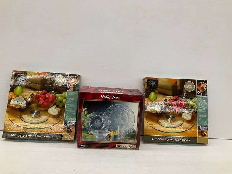 New Lazy Susan Tempered Glass Serving Dishes with Holiday Set image