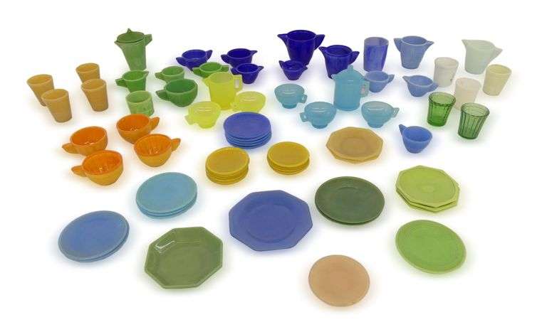 Assortment of Children's Colorful Vintage Glass Tea Set image