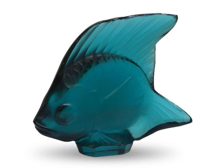 Vintage Lalique Turquoise Art Glass Fish Figurine image