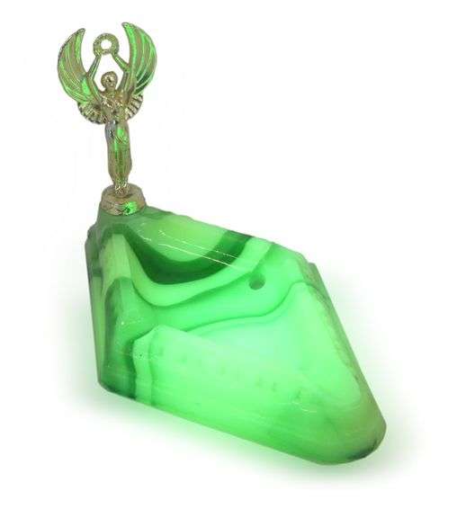 Green Swirl Glass Ashtray with Angel Figure image