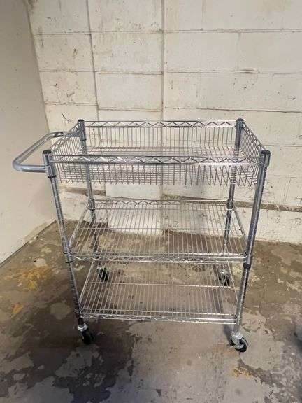 Metal Rolling Three Tier Wire Cart ... 37 x 36 x 18 in. image