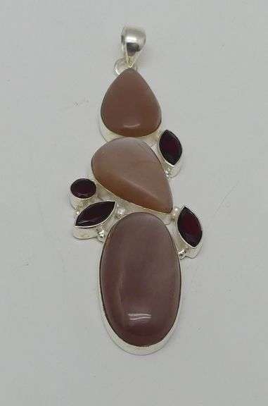 Sterling Silver Pendant with Rose Quartz and Garnet Gemstone image