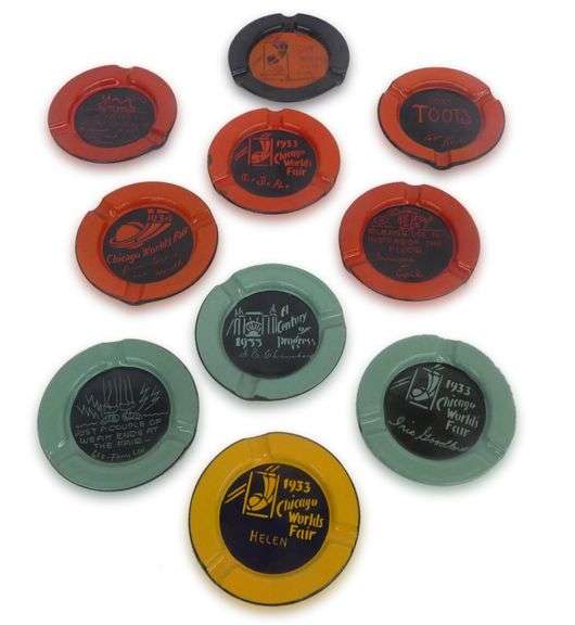Ten Chicago World's Fair Century of Progress Metal Ashtrays image