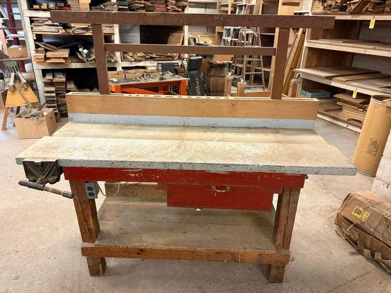 Wooden Work Bench w/ Vise & Outlet ... 65 x 72 x 30 in. image
