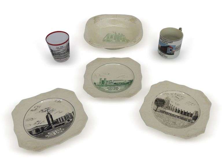 Century of Progress Chicago World's Fair Souvenir Dishes, Shot Glass, and Cup image