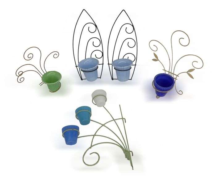 Group of Vintage Planter Holders and Small Planters image