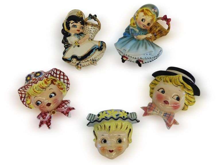 Five Vintage Ucagco and Lefton Girl Wall Hanging Plaques image
