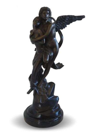 Elegant Bronze Sculpture of Cupid and Psyche image