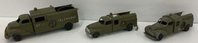 Three Vintage Hubley Kiddie Toy Bell Telephone Trucks image