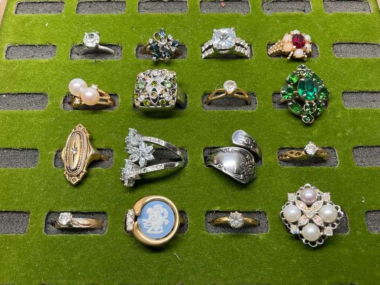 Group of 16 Vintage Fashion Rings - Sizes 6 through 9...Ring Holder Not Included image