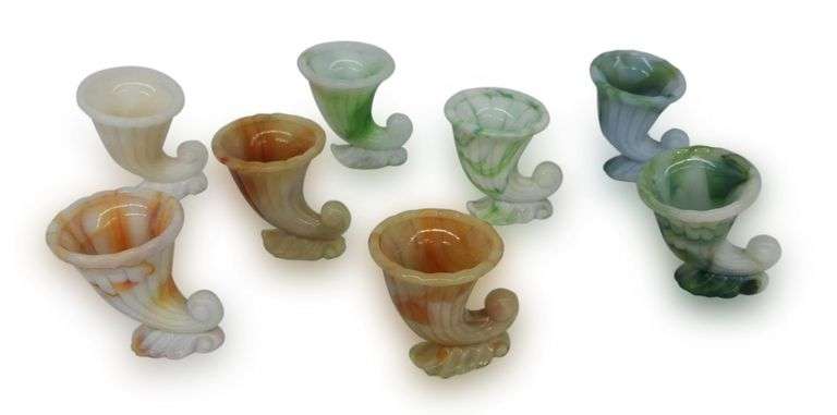 Eight Vintage Akro Agate Cornucopias image