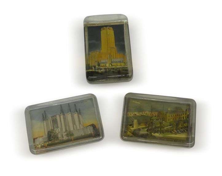 Set of Three 1933-1934 Chicago World's Fair Glass Paperweights image