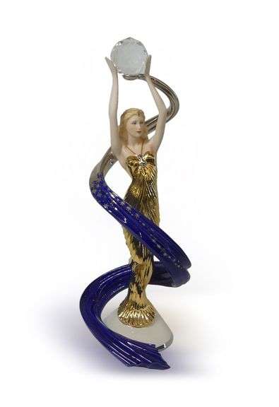 Franklin Mint Galaxy of Gold House of Erte Art Deco Woman with Globe Figurine image