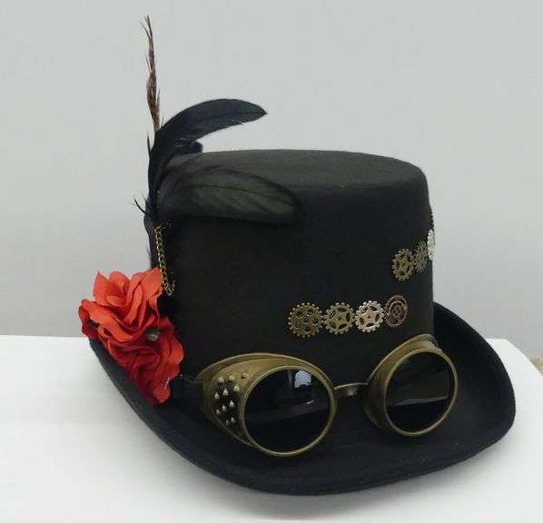Steampunk Style Top Hat with Goggles and Feather image