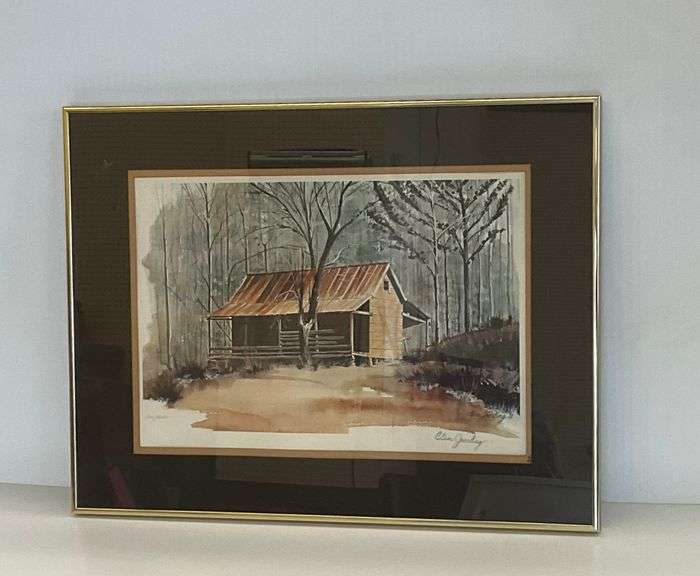Framed Clem Joerling Signed Print - Cabin in Woods image