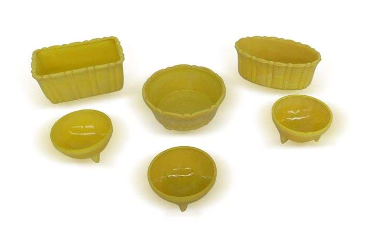 Six Yellow Ceramic Planters/Dishes - Made in USA image