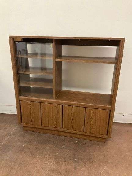 Wooden Storage Cabinet with Glass Door, Shelves and Lower Doors image