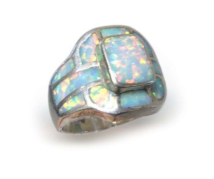 Native American Zuni Sterling Silver and Opal Inlay Ring image