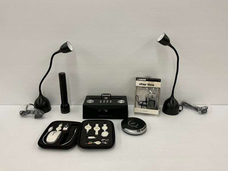 Electronics and Household Assortment: Lamps, Speaker, GPS, and Accessories image