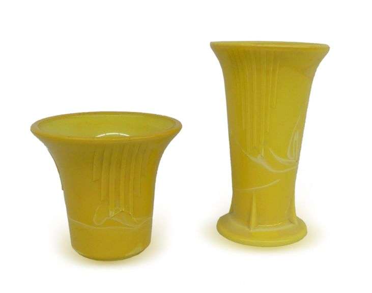 Two Vintage Yellow Vases - Made in USA image