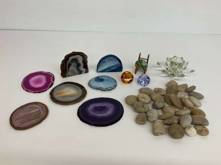 Agate Slices, Decorative Stones, and Glass Flower image