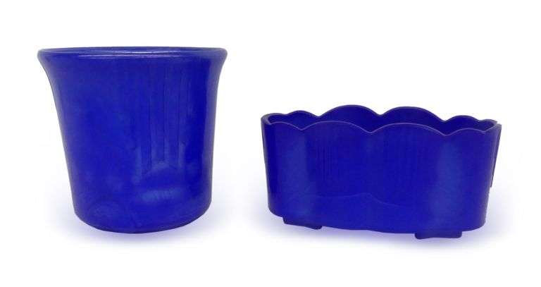Two Blue Akro Agate Glass Items image