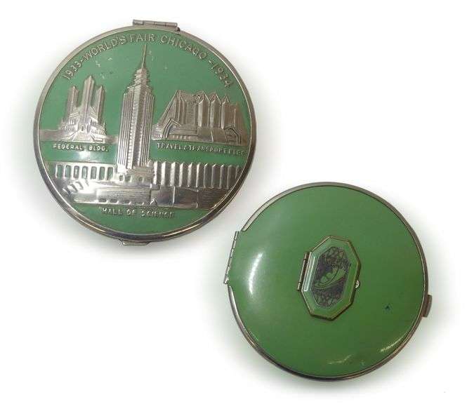 Two 1933-1934 World's Fair Chicago Mirrored Compacts image